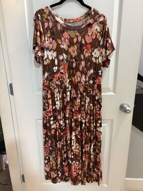 torrid Brown Floral Midi Dress with Pink & White Blooms